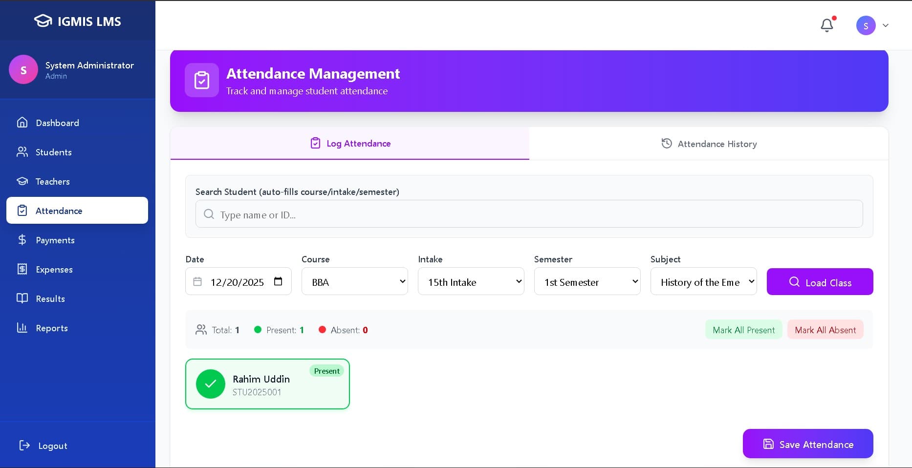 Attendance tracking